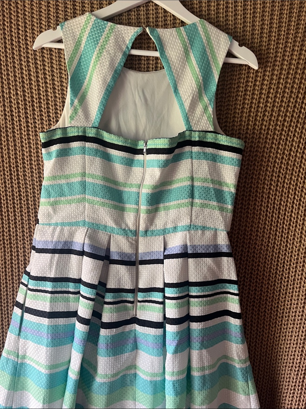 Danny & Nicole Mint, White & Black Striped Fit-and-Flare Dress - Picture 7 of 9